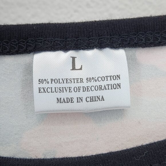 Floral Raglan Baseball Tee Striped Long Sleeve Black Pink Women’s Size L So Soft - Picture 8 of 13